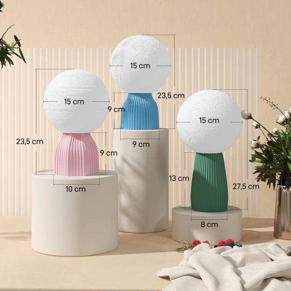 Conjunto de 3 Candeeiros de Mesa de Cabeceira 3D Candeeiros de Mesa com 3 Cores Brilho Ajustável em 10 Níveis Conexão USB Branco