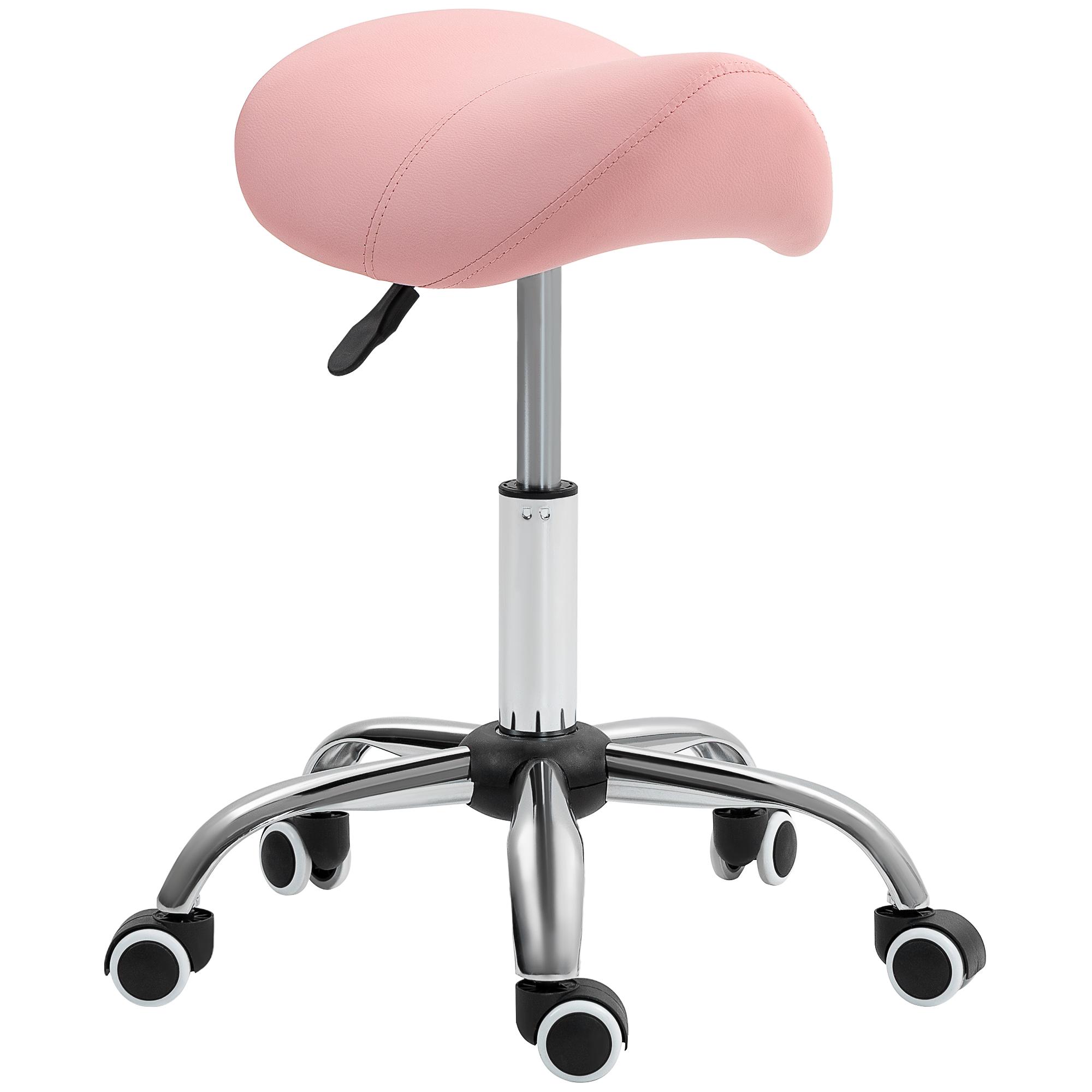 Banco com Rodas Giratório com Altura Ajustável Cosmético Dentista Cabeleireiro 52x53x49 - 61 cm Rosa