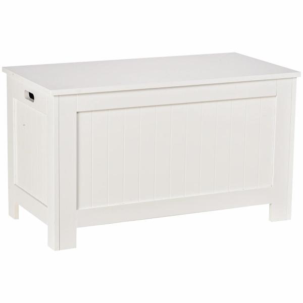 Baú de Armazenamento de Madeira Baú de Arrumação com Dobradiça de Segurança Carga Máxima 20 kg 81x40x46 cm Branco