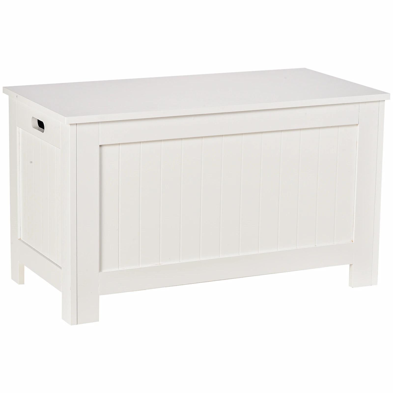 Baú de Armazenamento de Madeira Baú de Arrumação com Dobradiça de Segurança Carga Máxima 20 kg 81x40x46 cm Branco