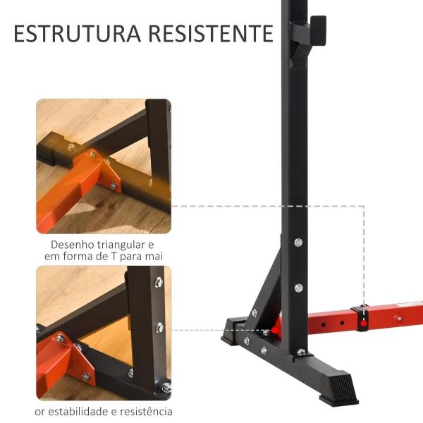 Suporte Ajustável para Barras de Peso Suporte Multifuncional para Exercício em Casa academia Carga 150kg Altura Ajustável 121 - 171cm Preto e Vermelho
