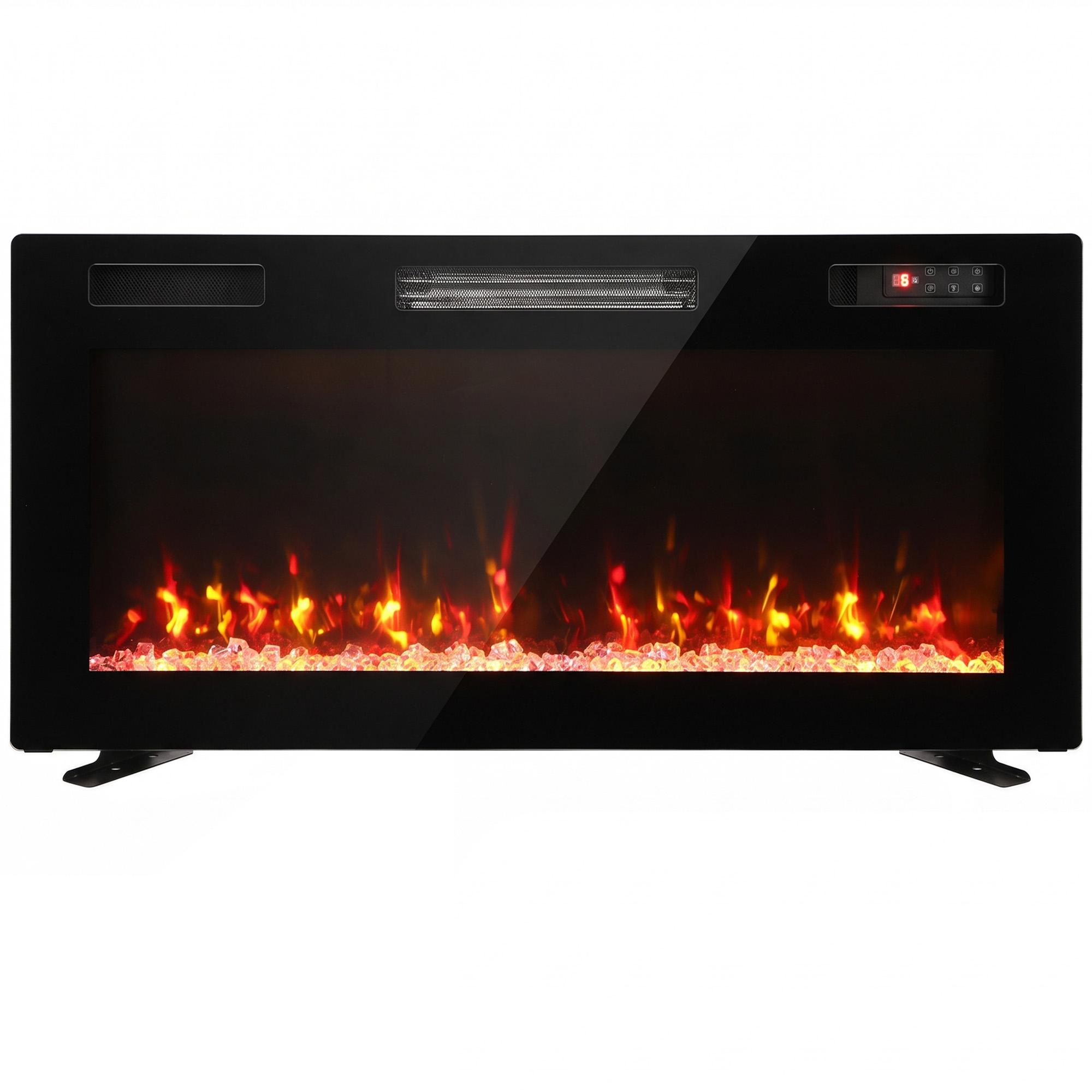 Lareira Elétrica Ultrafina 900/1800W Encastrável/De Parede/De Pé, 12 Cores de Chama 3D, Controlo Remoto, até 35 m², Preta