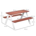 Conjunto de Mesa e 2 Bancos Infantil de Madeira Mesa de Piquenique para Crianças de 3 - 8 Anos 89x79x50 cm Marrom e Branco
