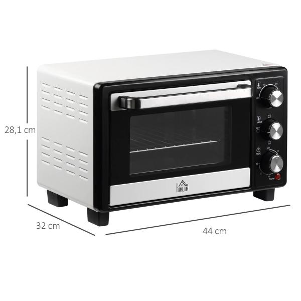 Mini Forno 16 L 1400 W com 3 Modos de Aquecimento Temperatura até 230°C Temporizador 60 Minutos Bandeja para Assar e Grade 44x32x28,1 cm Branco e Preto