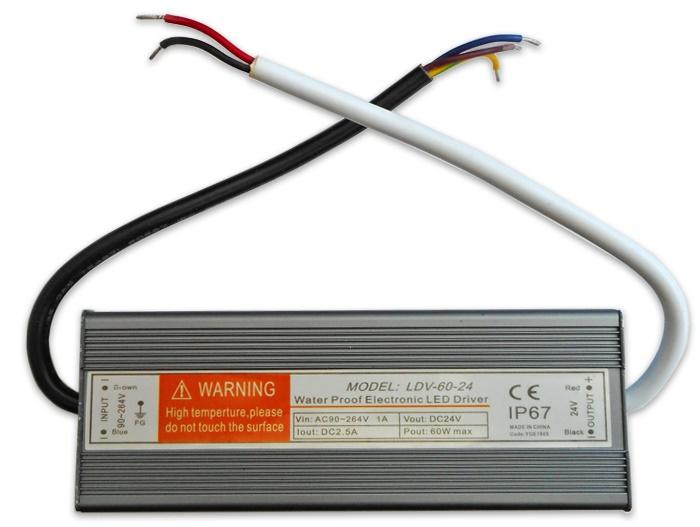 Fonte Alimentação Estanque IP67 24V DC 2,5A 60W c/ Fios