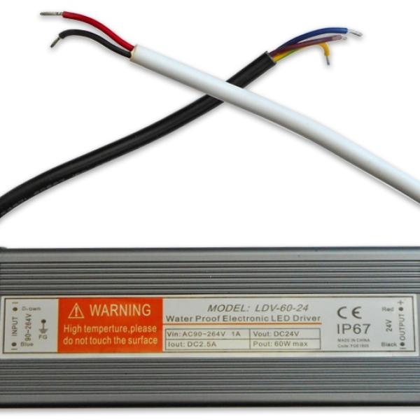 Fonte Alimentação Estanque IP67 24V DC 2,5A 60W c/ Fios