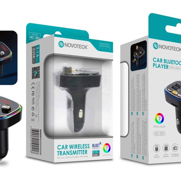 Transmissor Bluetooth Veiculo com Iluminação RGB Novoteck NC-001 - Carregador Duplo USB, 3.1A