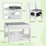 Conjunto de Mesa e 2 Cadeiras Infantis 2 em 1 com Ardósia Gavetas de Tecido e Espaço de Armazenamento para Quarto Cinza