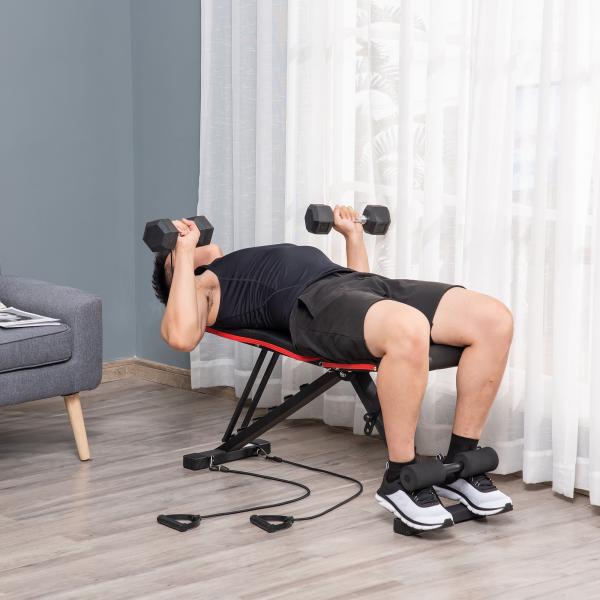 Banco de Musculação Dobrável com Extensão de Perna e Banda de Resistência 130x34x48 - 109 cm Preto