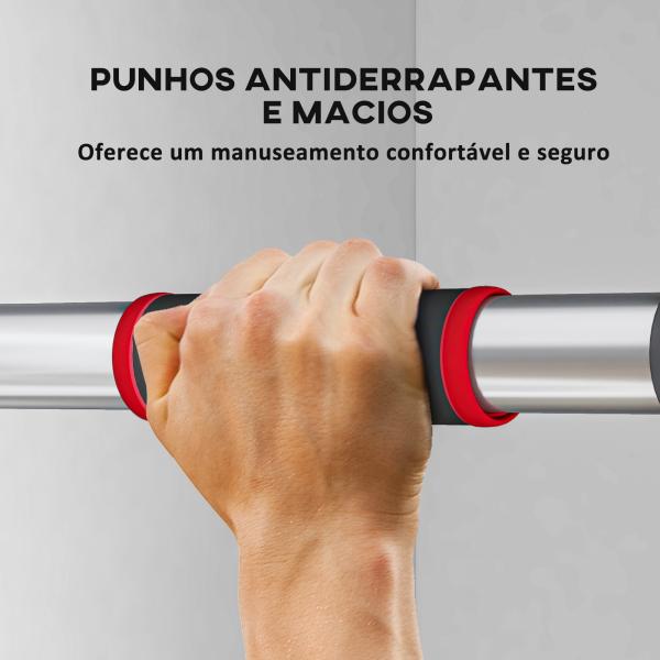 Barra de Elevação para Porta Ajustável de 95 cm a 123 cm Carga 200 kg para Exercícios e Treino Vermelho e Preto