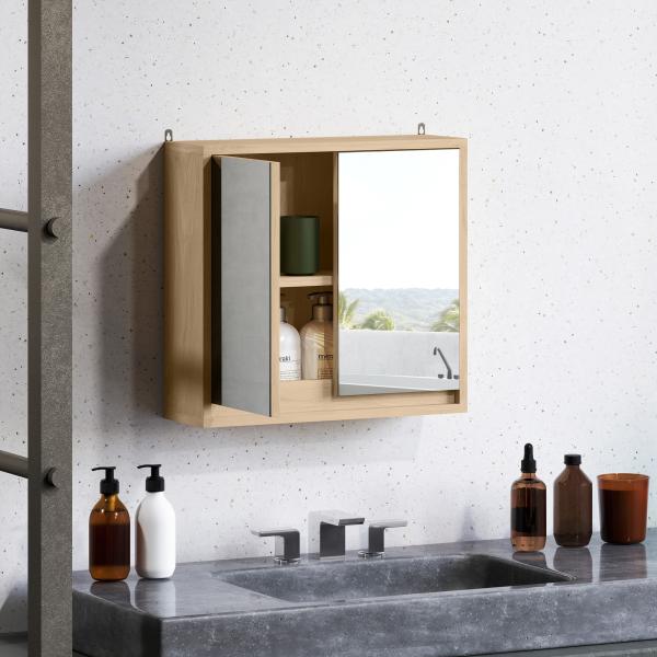 Armário de Casa de Banho com Espelho Móvel Suspenso de Casa de Banho com Prateleira Interior Ajustável 48x14,5x45 cm Madeira