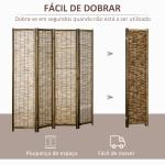 Biombo de 4 Painéis Separador de Ambientes Dobrável 160x1,8x170 cm Divisor de Ambientes de Madeira e Caniço Madeira