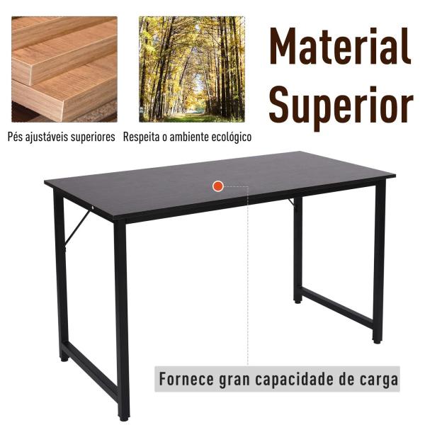 Secdretária Mesa de Computador com Pés Ajustáveis e Estrutura em Aço Secretária Estilo Moderno 120x60x73 cm Marrom Escuro e Preto