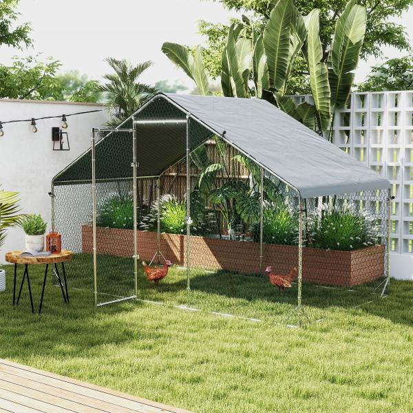 Galinheiro de Exterior Grande Área Aberta de 6 ㎡ para 4 - 6 Galinhas Galinheiro de Aço Galvanizado 3x2x2m