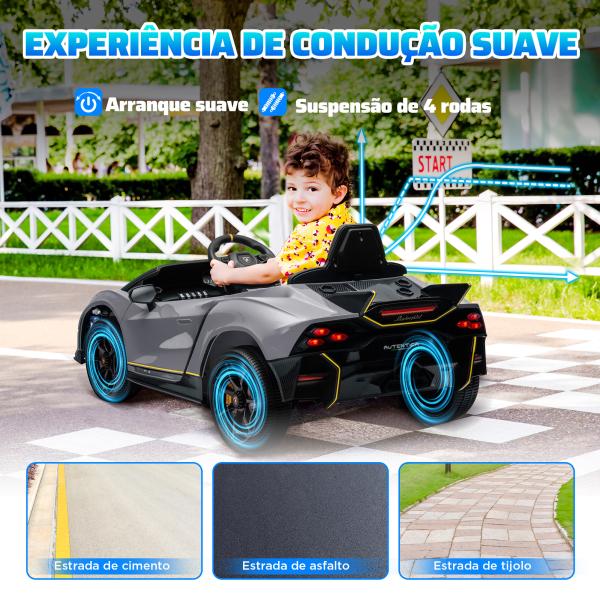 Carro Elétrico para Crianças Lamborghini 12V Controlo Remoto Faróis Buzina Arranque Lento e Música MP3 114,5x64x45,5 cm Cinza