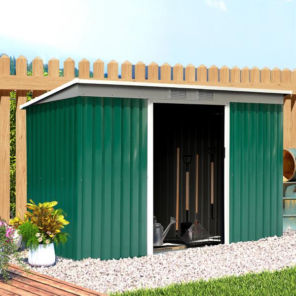 Abrigo de Jardim 280x130x172cm Abrigo de Exterior de Aço Galvanizado com Porta Corredeira e Ventilações Verde