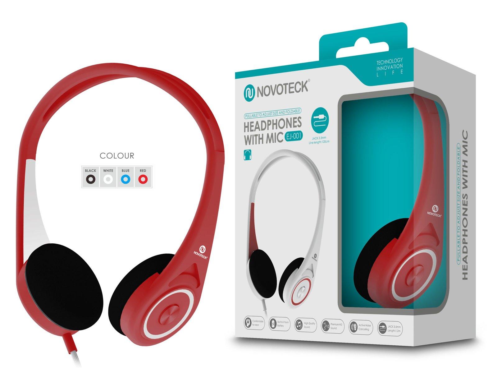 Auscultador com Micro - 120Cm - Jack 3.50Mm Vermelho EJ-001