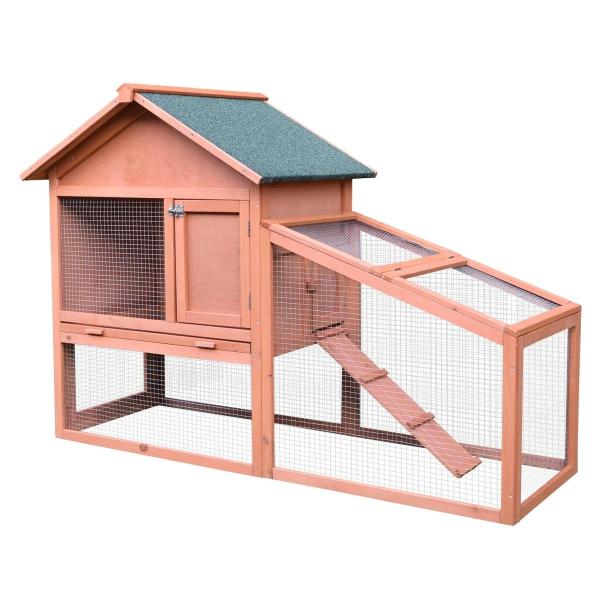 Casa para Coelhos de Madeira Coelheira para Exterior Teto de Tela de Asfáltica 144x64,5x100 cm Madeira
