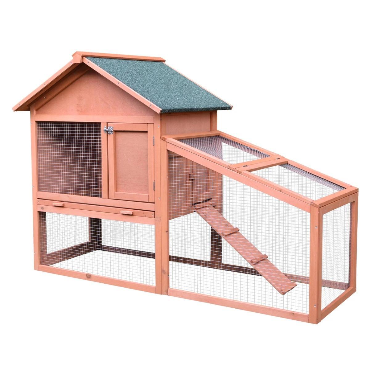 Casa para Coelhos de Madeira Coelheira para Exterior Teto de Tela de Asfáltica 144x64,5x100 cm Madeira