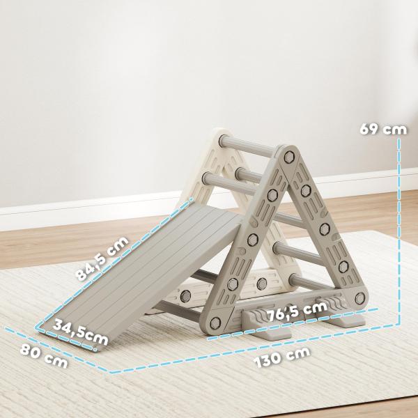 Triângulo de Escalada para Crianças de 18 - 48 Meses com Escorrega e Rampa 130x80x69 cm Cinza e Branco