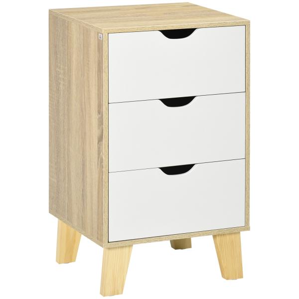 Mesa de Cabeceira com 3 Gavetas para Dormitório Sala de Estar Estilo Moderno Anti - Tombo 40x35x68,5cm Madeira e Branco