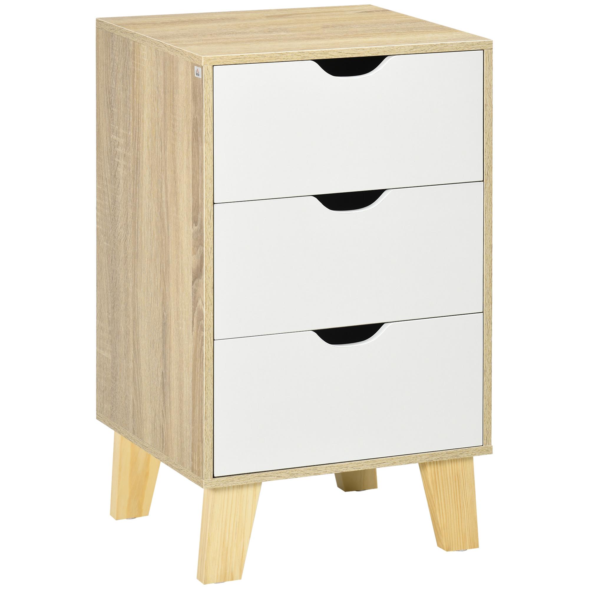 Mesa de Cabeceira com 3 Gavetas para Dormitório Sala de Estar Estilo Moderno Anti - Tombo 40x35x68,5cm Madeira e Branco