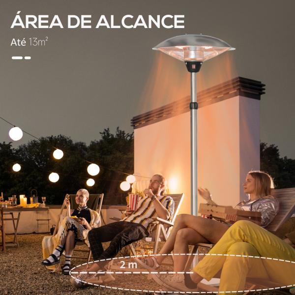Aquecedor de Jardim Elétrico 3000W Aquecedor Infravermelho com 3 Níveis de Aquecimento Proteção IP44 Ø58,5x160 - 200cm Prata