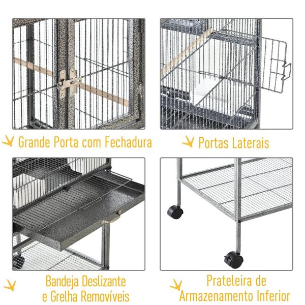 Gaiola de pássaro pequeno com 2 bandejas 4 alimentadores 4 poleiros 95x45,5x102 cm