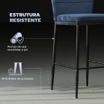 Conjunto de 2 Bancos de Bar Bancos Altos de Cozinha com Encosto e Apoio para os Pés Estofados em Veludo 41x52x97 cm Azul