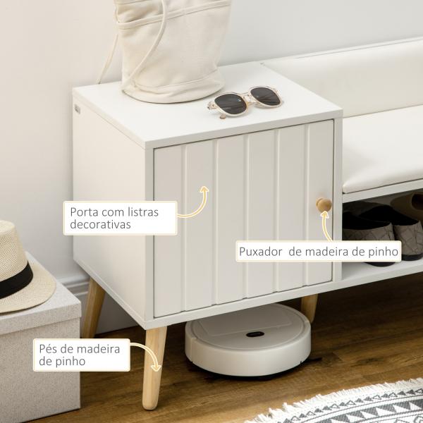Banco Sapateira com Compartimento Aberto e Almofada Acolchoada para 4 Pares de Sapatos 80x33x49cm Branco