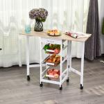 Carrinho de Cozinha Dobrável Carrinho Auxiliar com Rodas 1 Gaveta e 3 Cestos de Metal 97,2x37x77,5 cm Branco e Madeira
