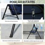 Baloiço de Jardim Exterior de 3 Lugares com Toldo Ajustável e Estrutura de Aço 172x118x153 cm Azul - Marinho