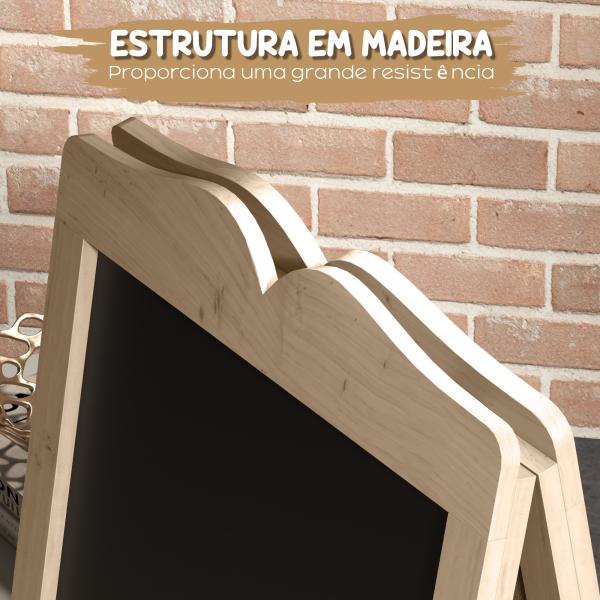 Mini Cavalete de Madeira Quadro Lousa Negro Magnético e Dobrável com 8 Gizes e 6 Placas de Palavras 51x42x101 cm Madeira