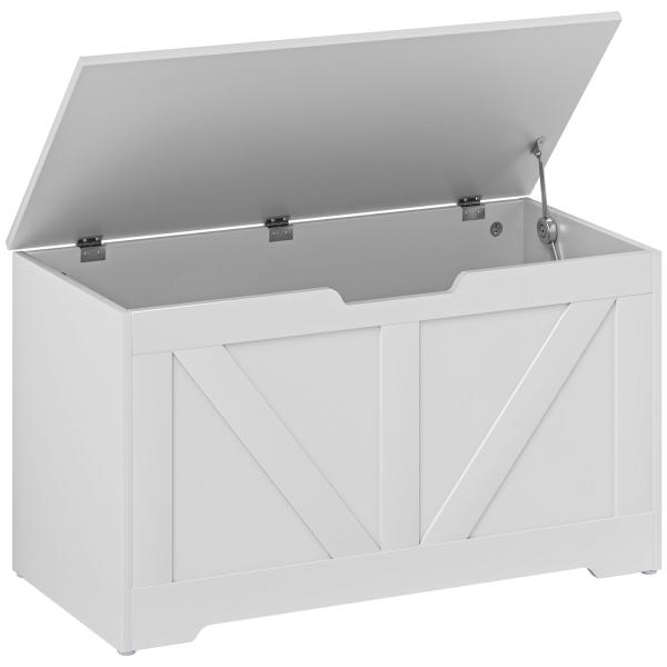 Baú de Armazenamento 100L Baú de Arrumação com Tampa e Dobradiça de Segurança 80x40x45 cm Branco