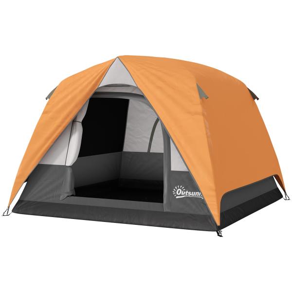Tenda de Campismo para 2 - 3 Pessoas Dobrável com Bolsa de Transporte 200x200x135 cm Laranja e Cinza