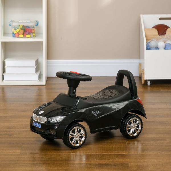 Carro Andador para Crianças com Faróis Música Buzina Volante Compartimento de Armazenamento 63,5x28x36 cm Preto