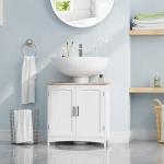 Móvel para Lavatório Pousar Armário para Casa de Banho de Madeira com 2 Portas e Prateleira Interior Ajustável 60x30x60cm Branco
