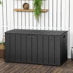 Baú de Armazenamento Exterior 366L com Parede Dupla Rodas Alças para Varanda Pátio Carga 100 kg 122,4x62x64,5 cm Preto