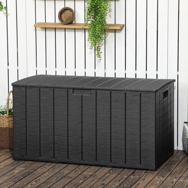 Baú de Armazenamento Exterior 366L com Parede Dupla Rodas Alças para Varanda Pátio Carga 100 kg 122,4x62x64,5 cm Preto