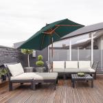 Chapéu de Sol de Jardim 200x150x230cm Chapéu de Sol Retangular Inclinável com Polia Duplo Teto e Mastro Desmontável de Madeira para Terraço Pátio Verde