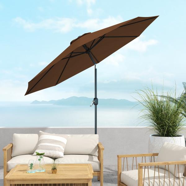 Chapéu de Sol de Jardim Ø295x250cm com Manivela Chapéu de Sol Exterior com Mecanismo de Inclinação e Mastro Desmontável de Metal para Terraço Piscina Pátio Café