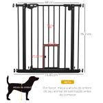 Barreira de Segurança para Animais de Estimação 74 - 80cm com Porta com Fechamento Automático e Sistema de Duplo Bloqueio Altura 76,2cm Preto