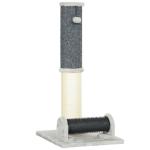 Arranhador para Gatos com Poste de Sisal Escova de Auto Higiene e Bola Suspensa 40x48x85 cm Cinza e Creme