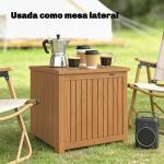 Baú de Exterior em Madeira 130L Arca de Armazenamento com Forro Tampa Articulada e Correia 63x51x58,5 cm Castanho