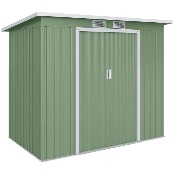 Abrigo de Jardim 213x130x173cm Abrigo de Exterior de Aço Galvanizado com Porta Corredeira e Ventilações Verde