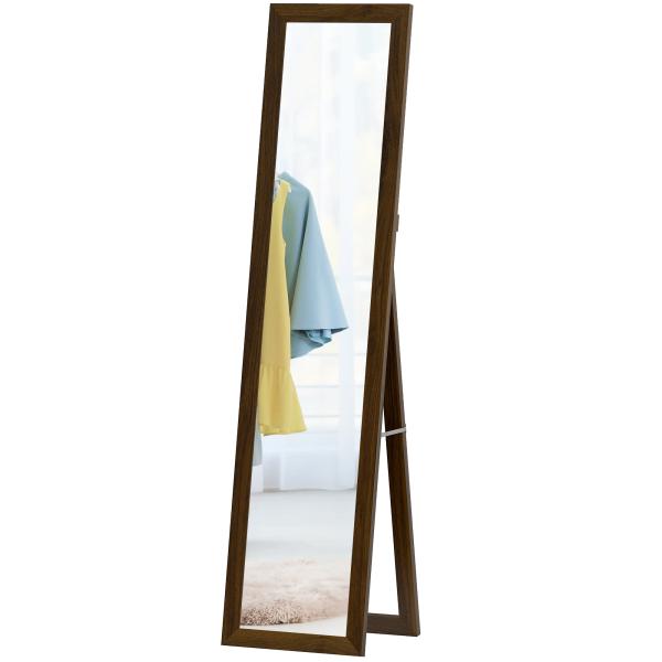 Espelho de Pé 37x155 cm Espelho de Corpo Inteiro Espelho de Parede Retangular com Estrutura de Madeira Cor Nogueira