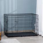 Gaiola para Cães com 2 Portas Gaiola para Animais de Estimação de Arame Dobrável com Alça de Transporte Aço 121x74,5x81cm Preto