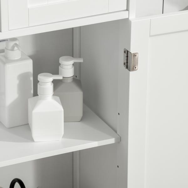 Kleanklin Armário de Casa de Banho com 2 Portas Prateleira Ajustável 2 Gavetas e Compartimento Aberto Móvel Auxiliar de Armazenamento para Sala de Estar Cozinha 60x30x108,8cm Branco