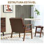 Poltrona Sala de Estar Estofada em PU com Apoio para os Braços e Estrutura de Madeira de Borracha 64x66x80 cm Marrom