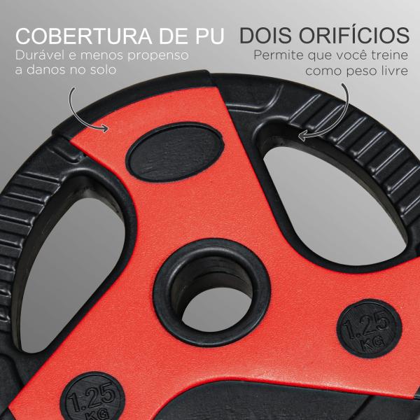 Conjunto de Barra de Pesos com Discos Conjunto de Musculação com Discos 1,25kg 2,5kg e 5kg 140x17x17cm Preto e Vermelho